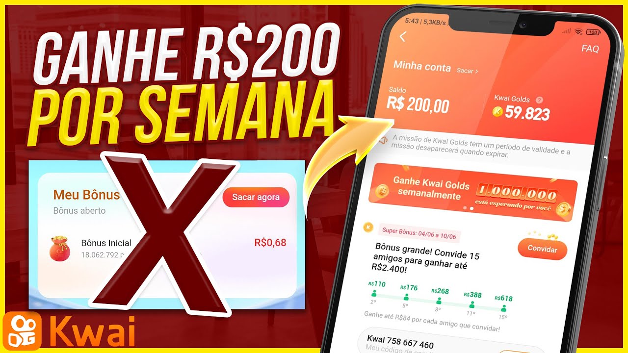 NOVO! Como GANHAR R$200 REAIS por SEMANA no KWAI sem convidar NINGUÉM/kwai golds voltou a funcionar