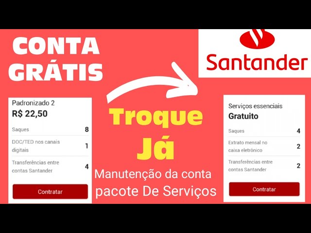 Serviços de manutenção da conta SANTANDER saiba como alterar para o pacote Grátis sem mensalidade