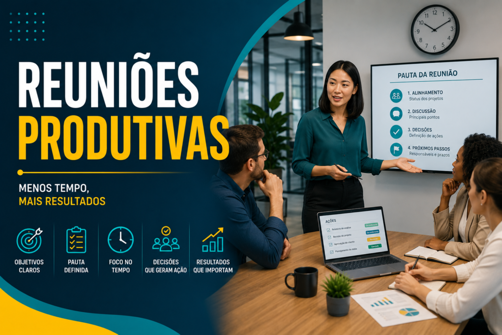 Reuniões Produtivas: Como Fazer Encontros Mais Eficientes e Evitar Perda de Tempo 1 Reuniões produtivas e resultados eficientes